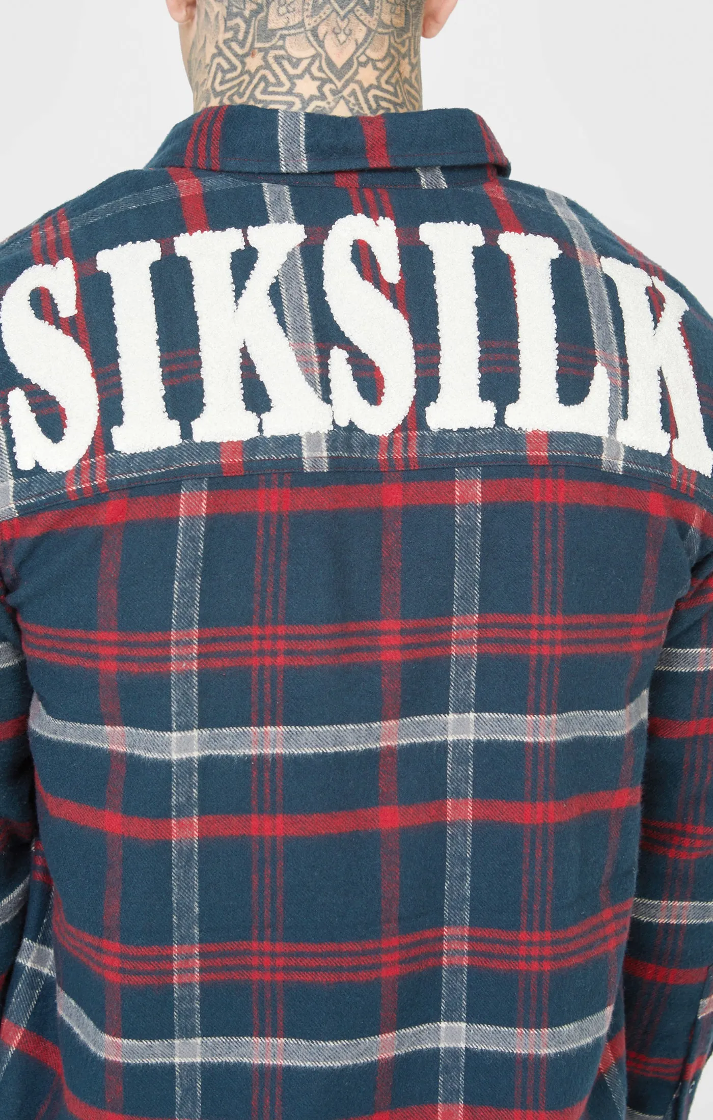 Navy Towelling Logo Long Sleeve Check Shirt sold by Siksilk product image thumbnail 2