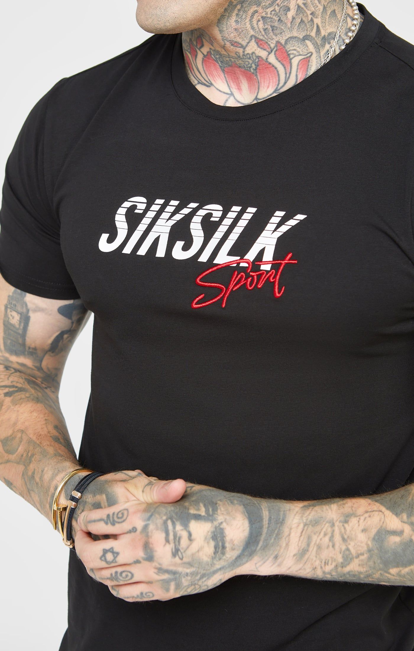 Black Sports Muscle Fit Sleeve T-Shirt sold by Siksilk product image thumbnail 2