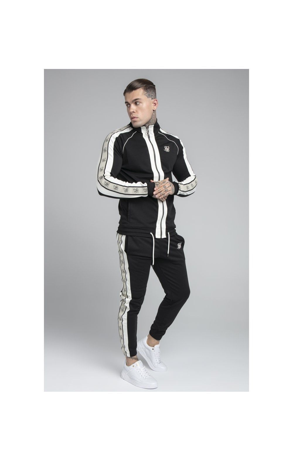 SikSilk Premium Tape Funnel Zip Through Hoodie - Jet Black & Off White sold by Siksilk product image thumbnail 4