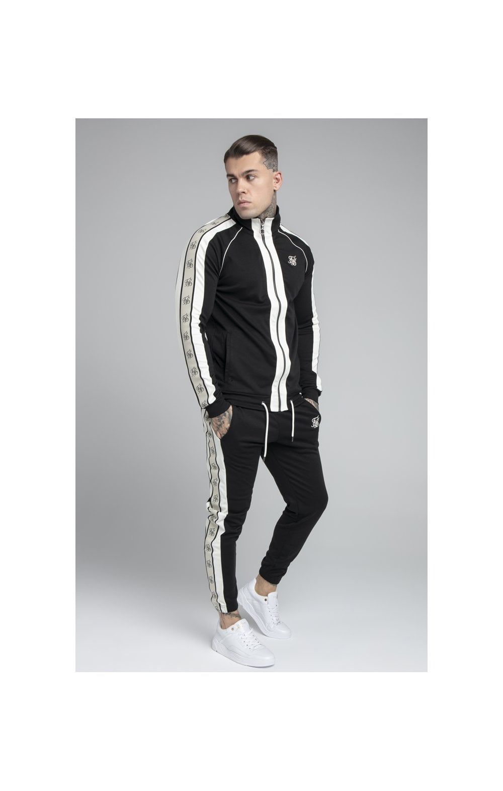 SikSilk Premium Tape Funnel Zip Through Hoodie - Jet Black & Off White sold by Siksilk product image thumbnail 5