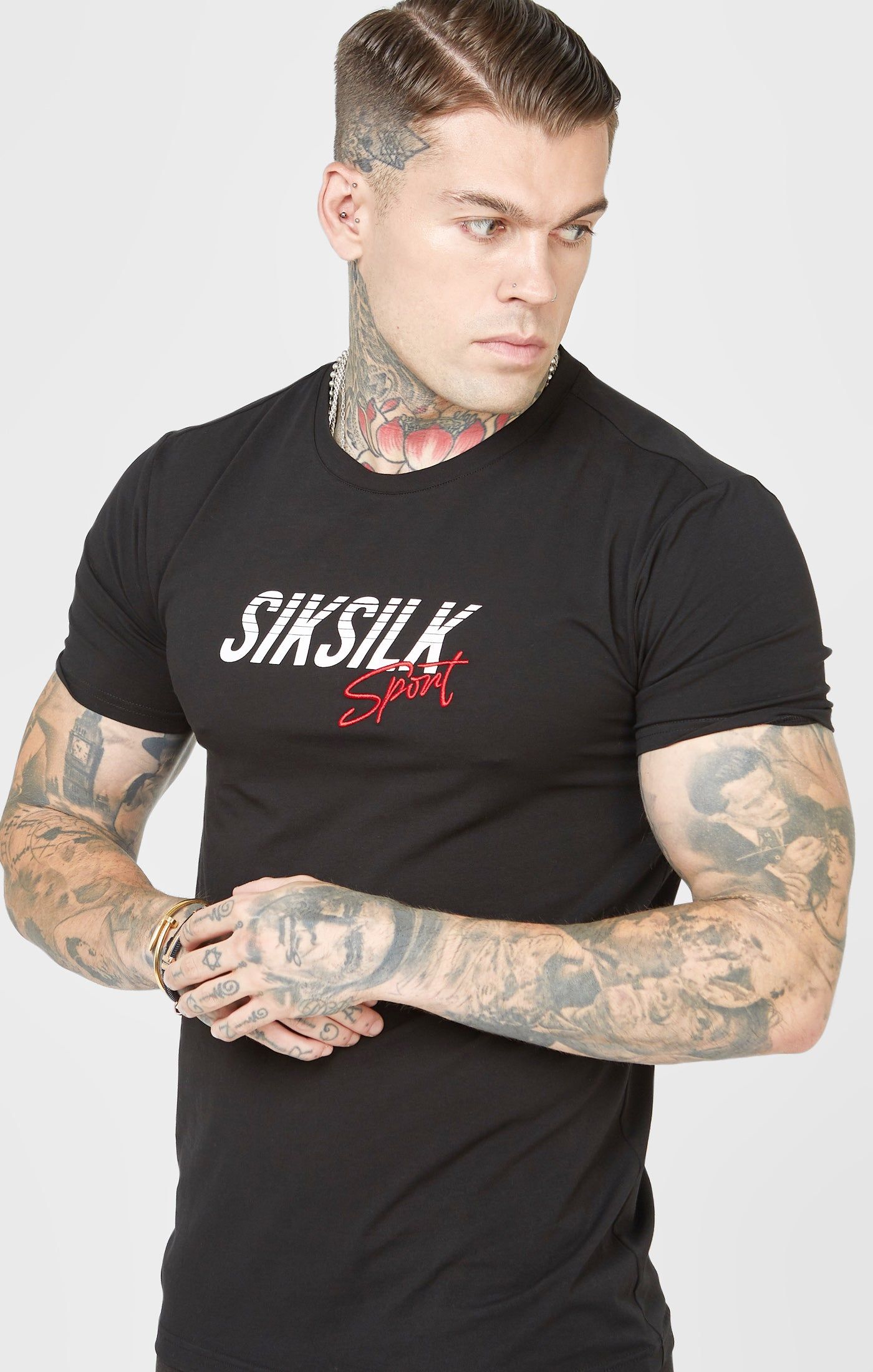Black Sports Muscle Fit Sleeve T-Shirt sold by Siksilk