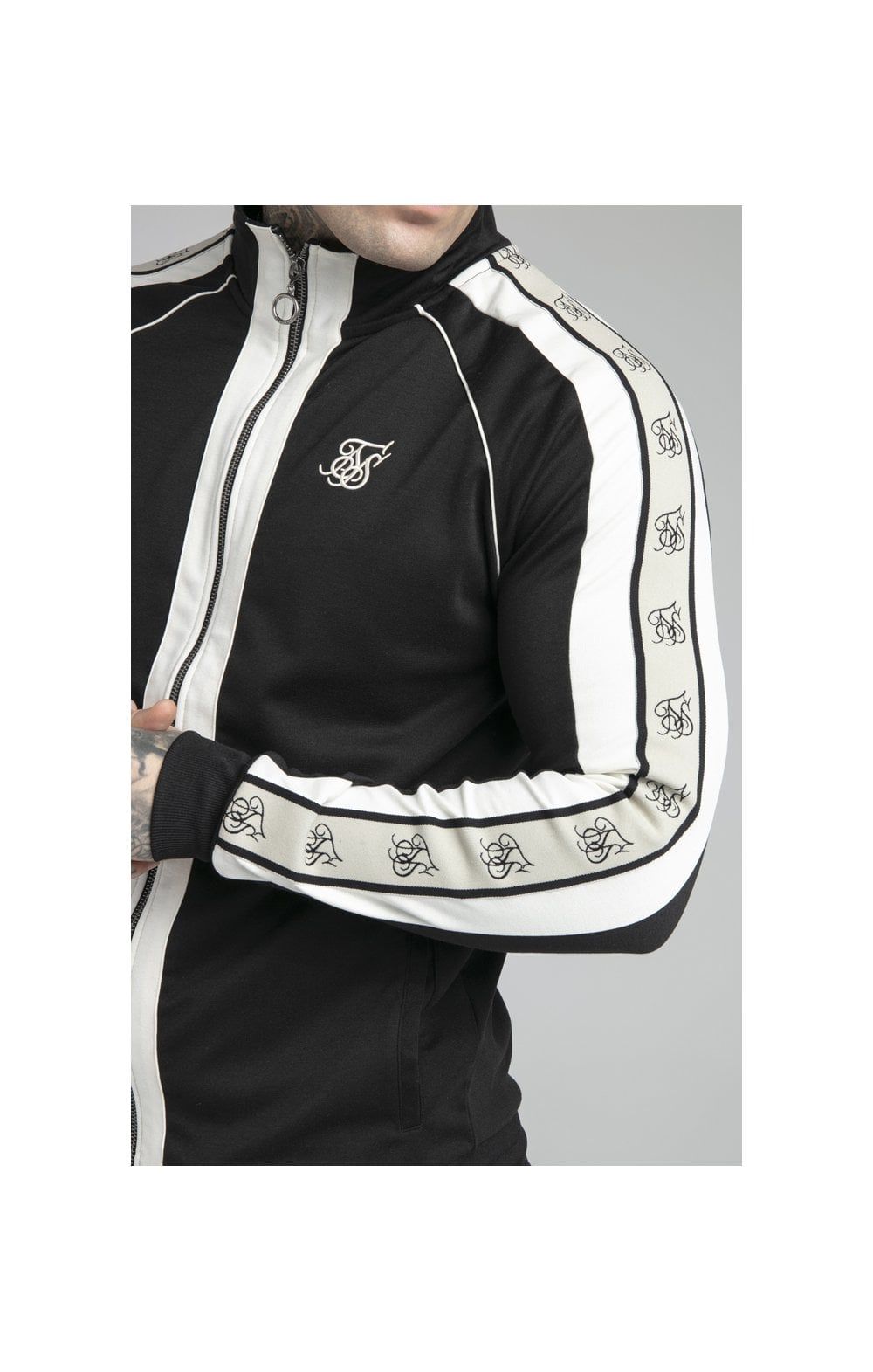 SikSilk Premium Tape Funnel Zip Through Hoodie - Jet Black & Off White sold by Siksilk product image thumbnail 2