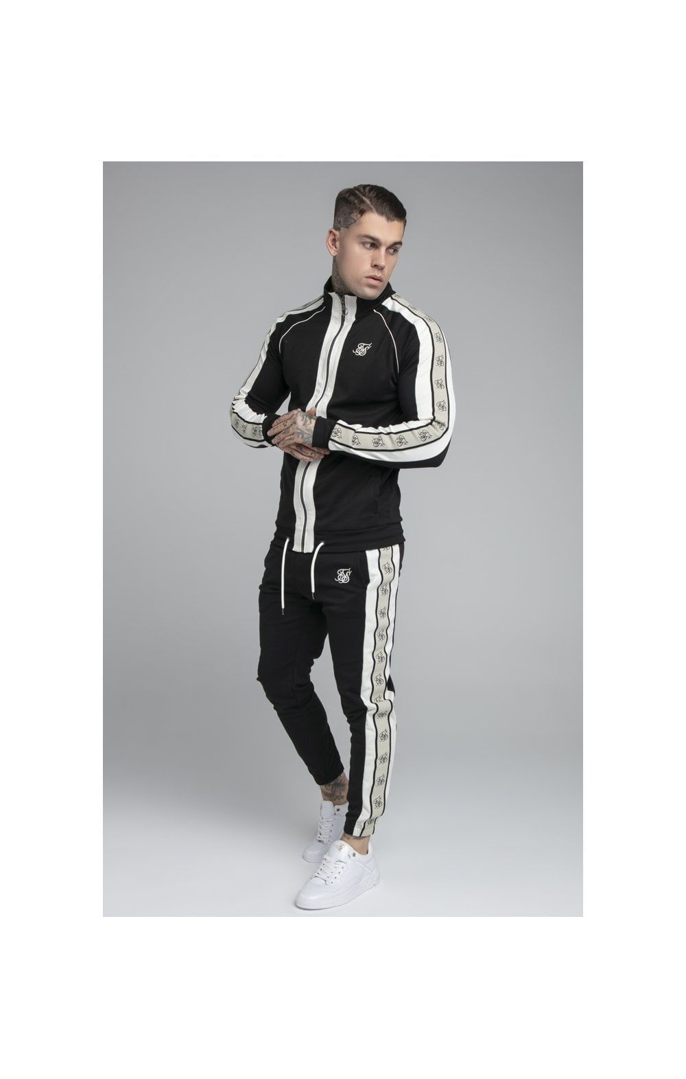 SikSilk Premium Tape Funnel Zip Through Hoodie - Jet Black & Off White sold by Siksilk product image thumbnail 6