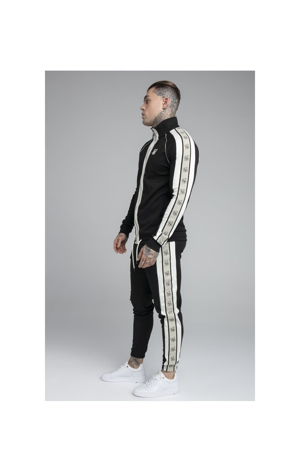 SikSilk Premium Tape Funnel Zip Through Hoodie - Jet Black & Off White sold by Siksilk product image thumbnail 3