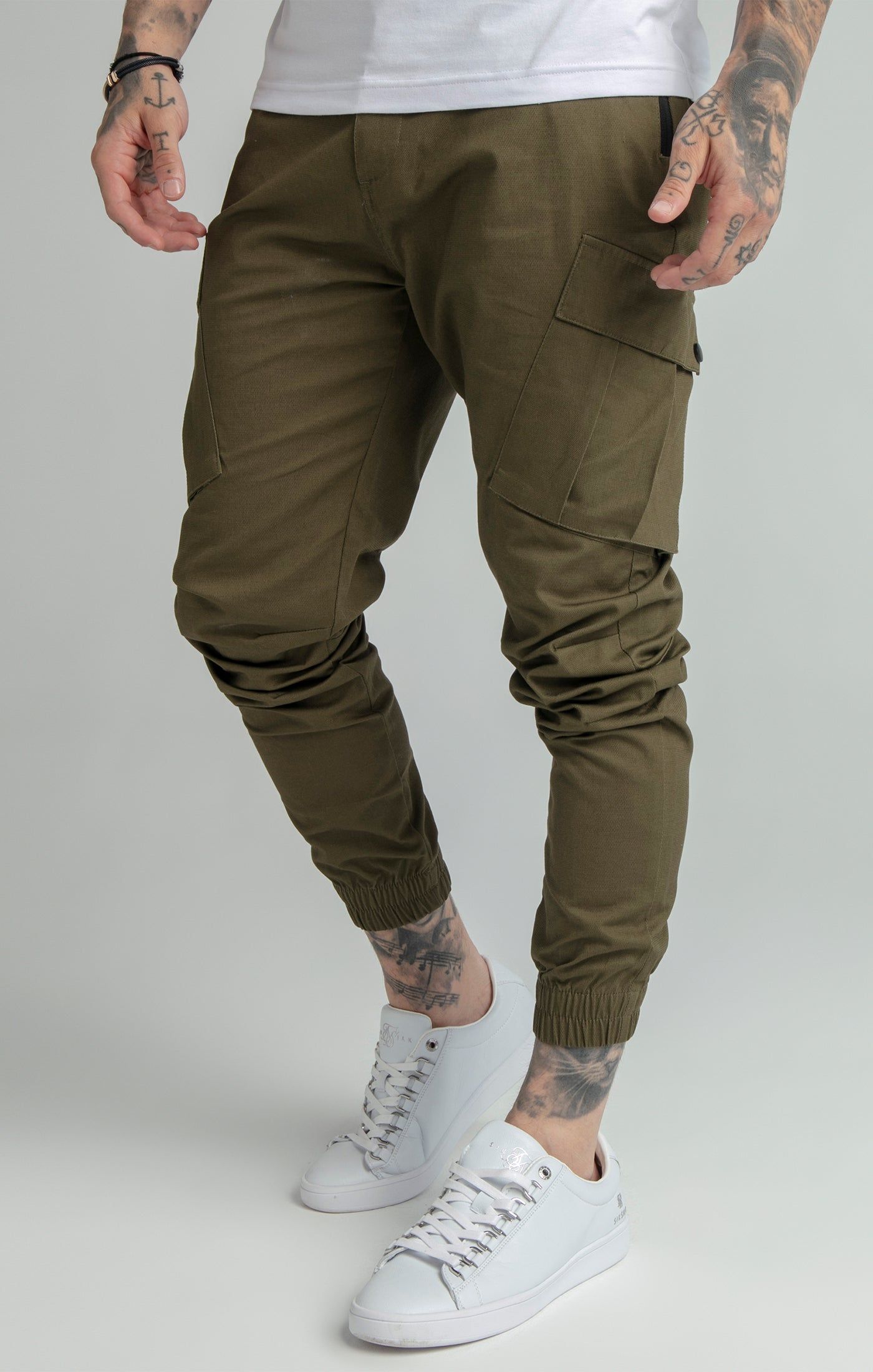Khaki Cuffed Cargo Pant sold by Siksilk