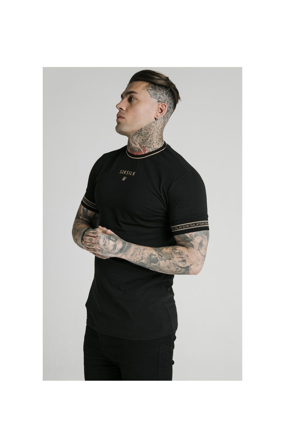 SikSilk Element Straight Hem Gym Tee – Black & Gold sold by Siksilk