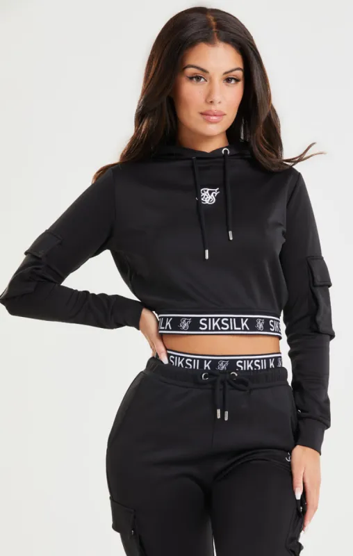 Black Cropped Cargo Hoodie sold by Siksilk