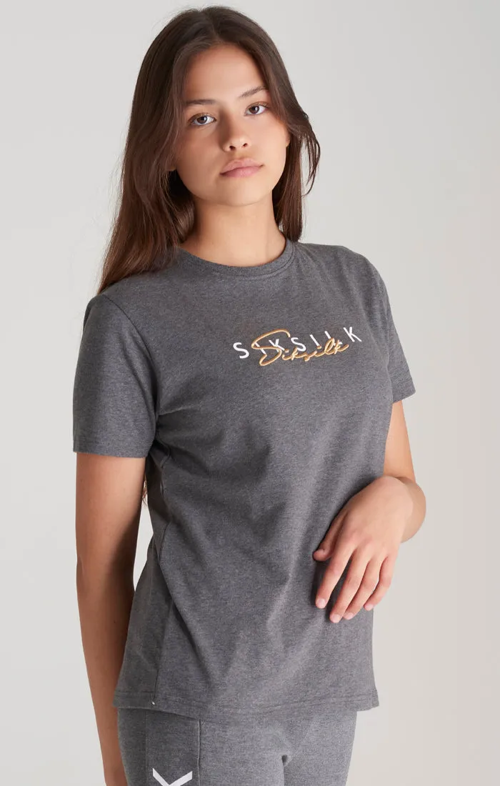 Girls Grey Marl Signature Boyfriend T-Shirt sold by Siksilk product image thumbnail 3