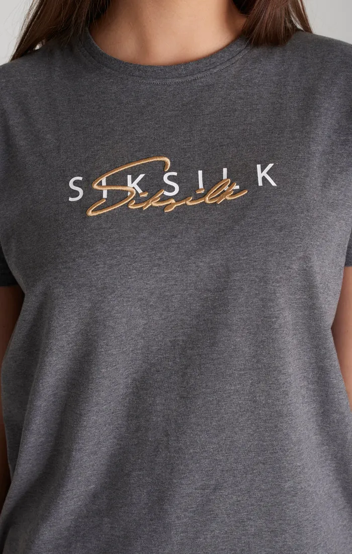 Girls Grey Marl Signature Boyfriend T-Shirt sold by Siksilk product image thumbnail 4