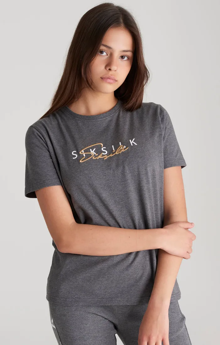 Girls Grey Marl Signature Boyfriend T-Shirt sold by Siksilk