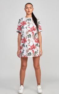 Multi Retro Tropics Print T-Shirt Dress sold by Siksilk