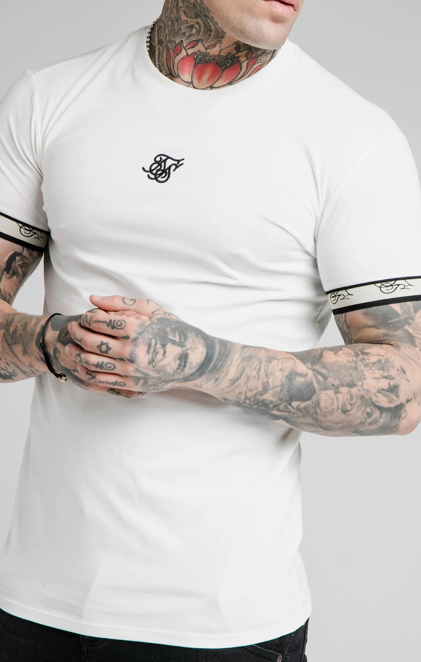 SikSilk S/S Premium Tape Gym Tee - Off White & Black sold by Siksilk product image thumbnail 2