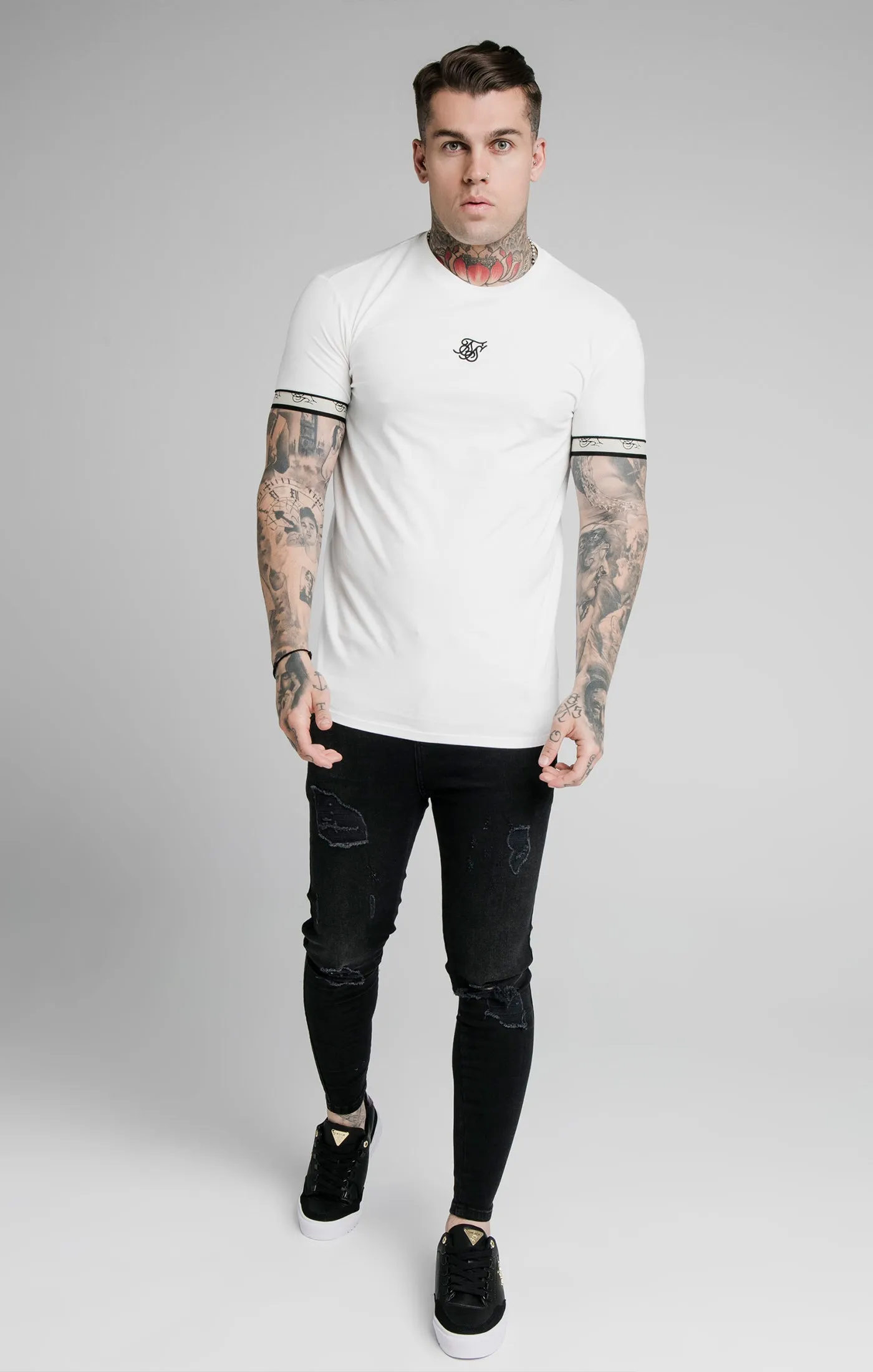 SikSilk S/S Premium Tape Gym Tee - Off White & Black sold by Siksilk product image thumbnail 3