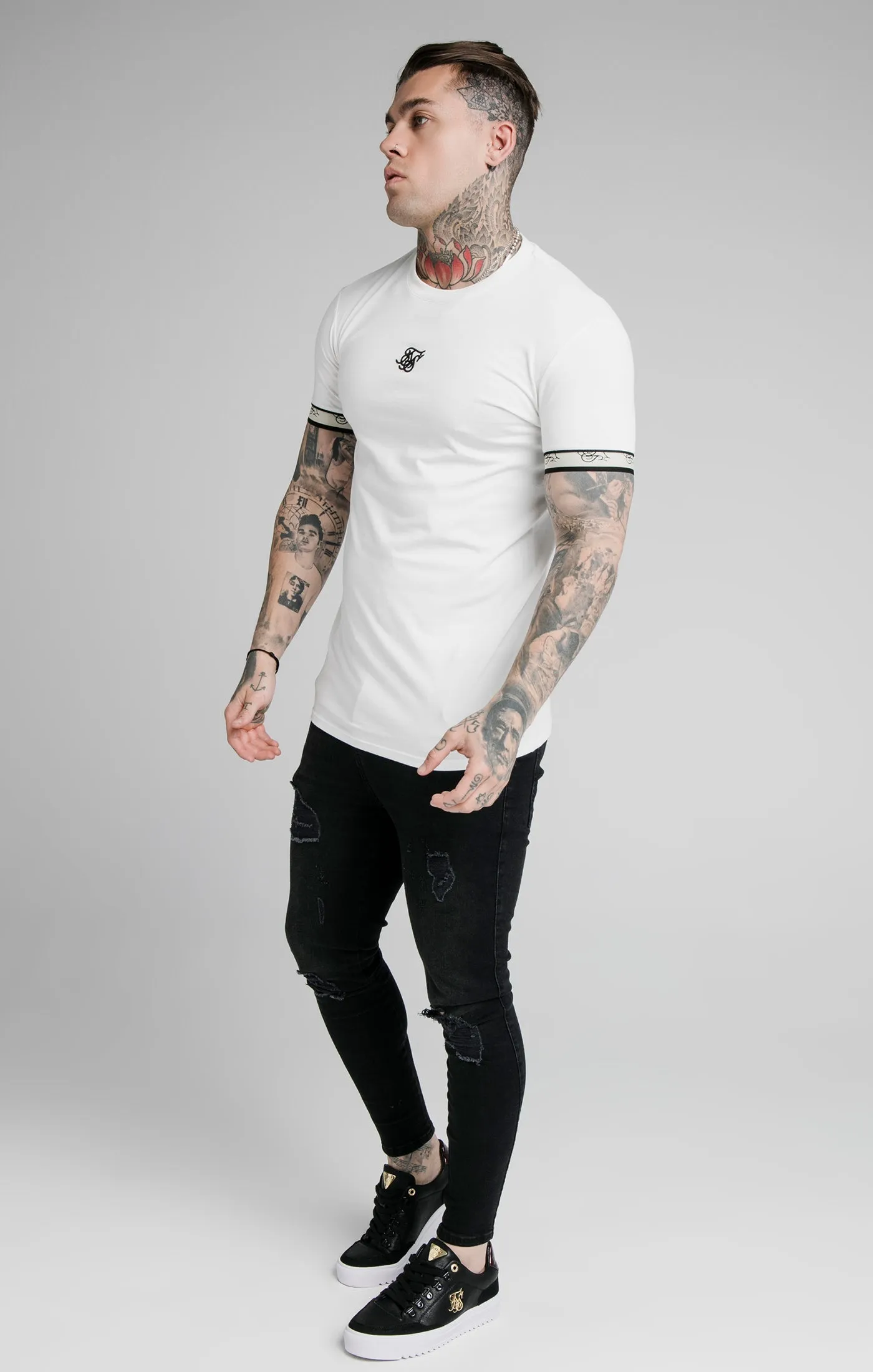 SikSilk S/S Premium Tape Gym Tee - Off White & Black sold by Siksilk product image thumbnail 4