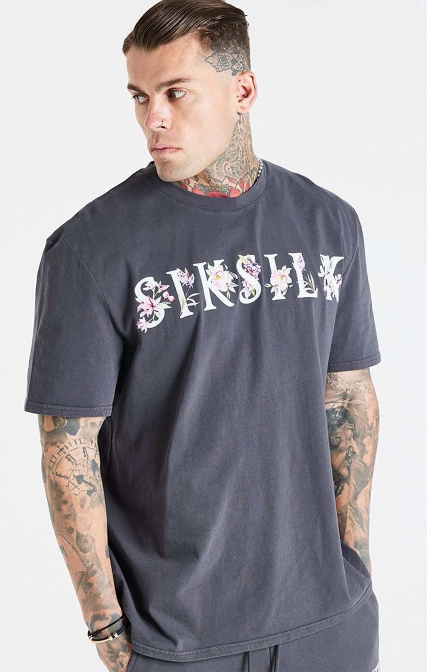 Grey Floral Oversized T-Shirt sold by Siksilk product image thumbnail 2