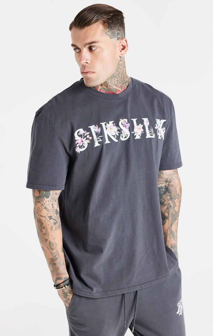 Grey Floral Oversized T-Shirt sold by Siksilk
