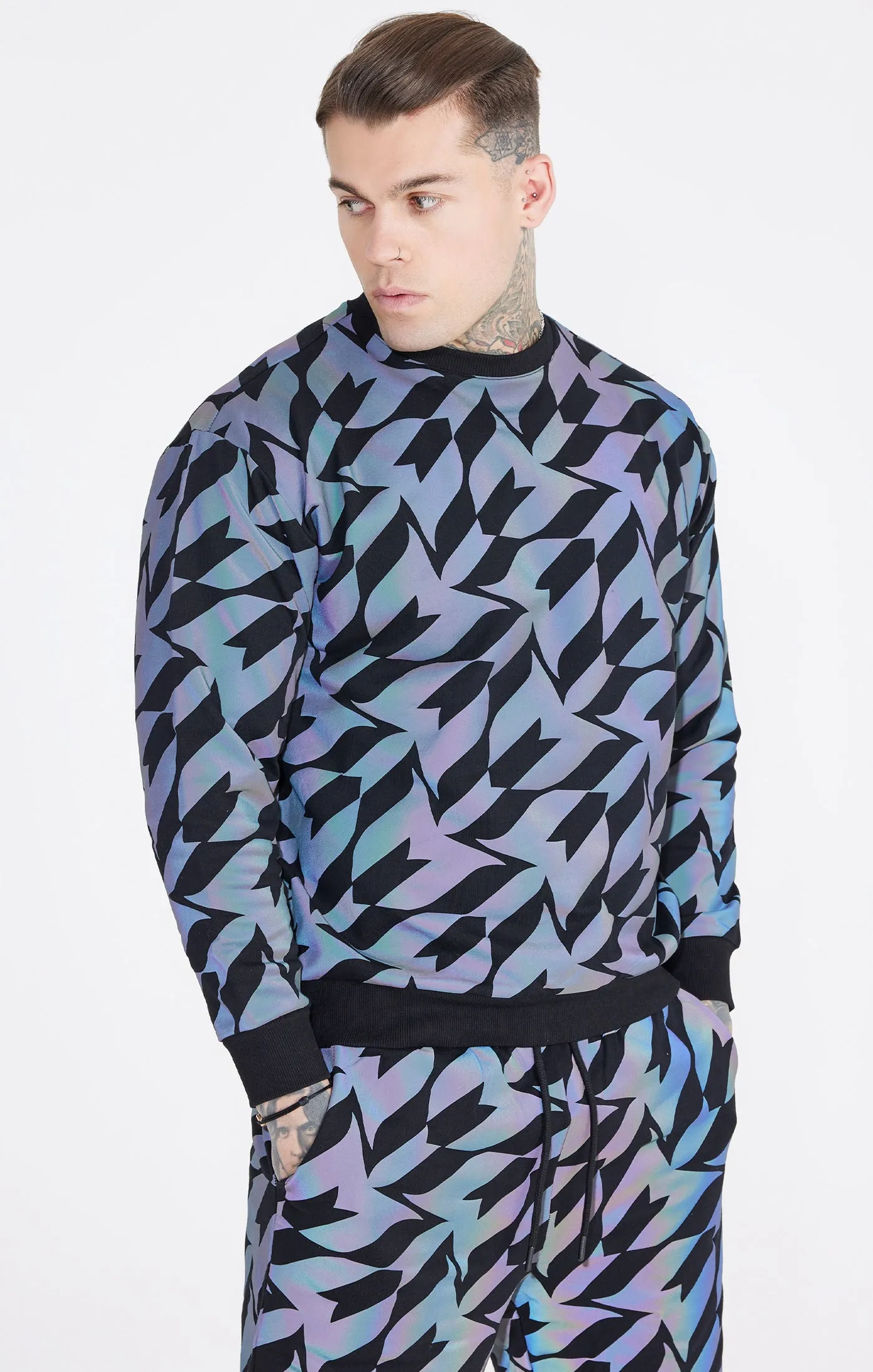 Black Iridescent Crew Sweatshirt sold by Siksilk