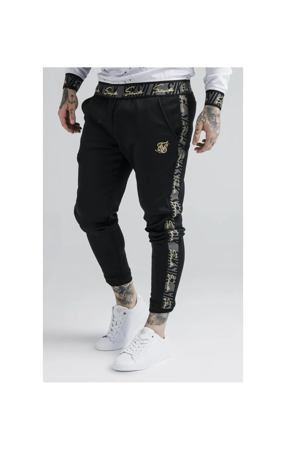 SikSilk Fitted Cuffed Jogger - Black & Grey sold by Siksilk