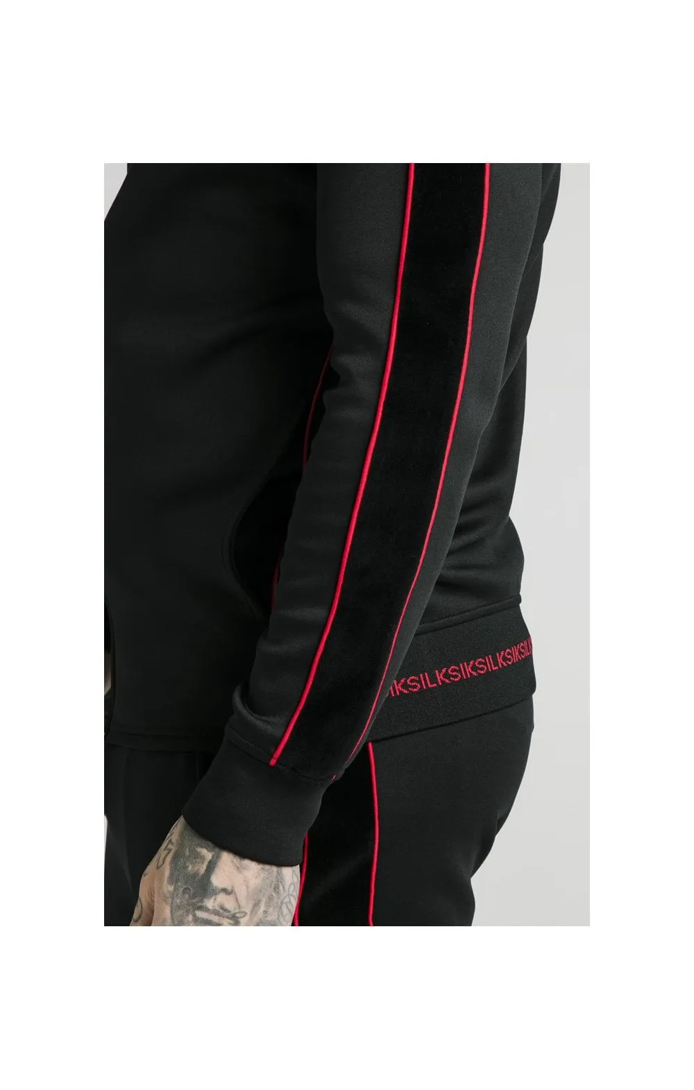SikSilk Zip Through Funnel Neck Hoodie – Black & Red sold by Siksilk product image thumbnail 3