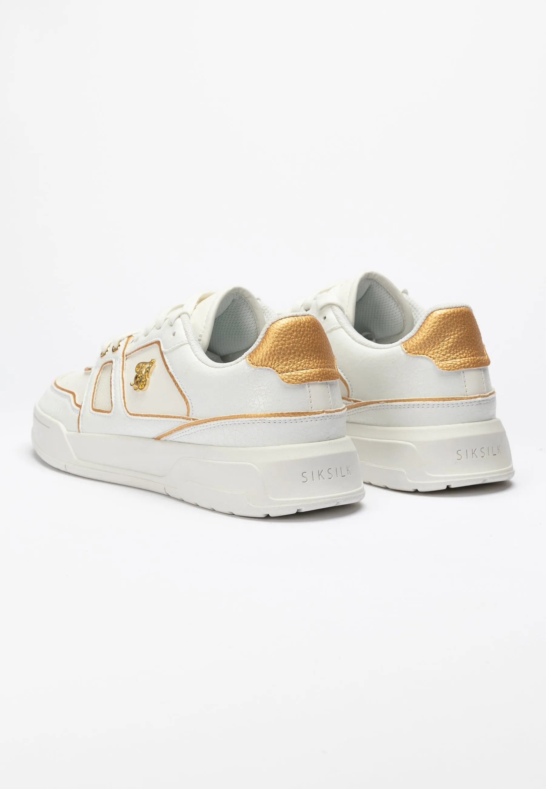 White And Gold Trimmed Low Top Court Trainer sold by Siksilk product image thumbnail 5
