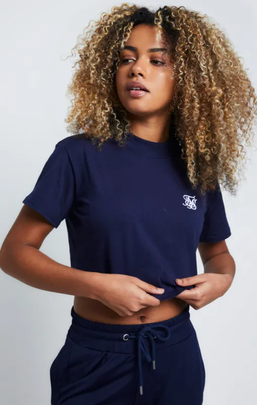 Navy Essential Retro Box Fit Crop T-Shirt sold by Siksilk