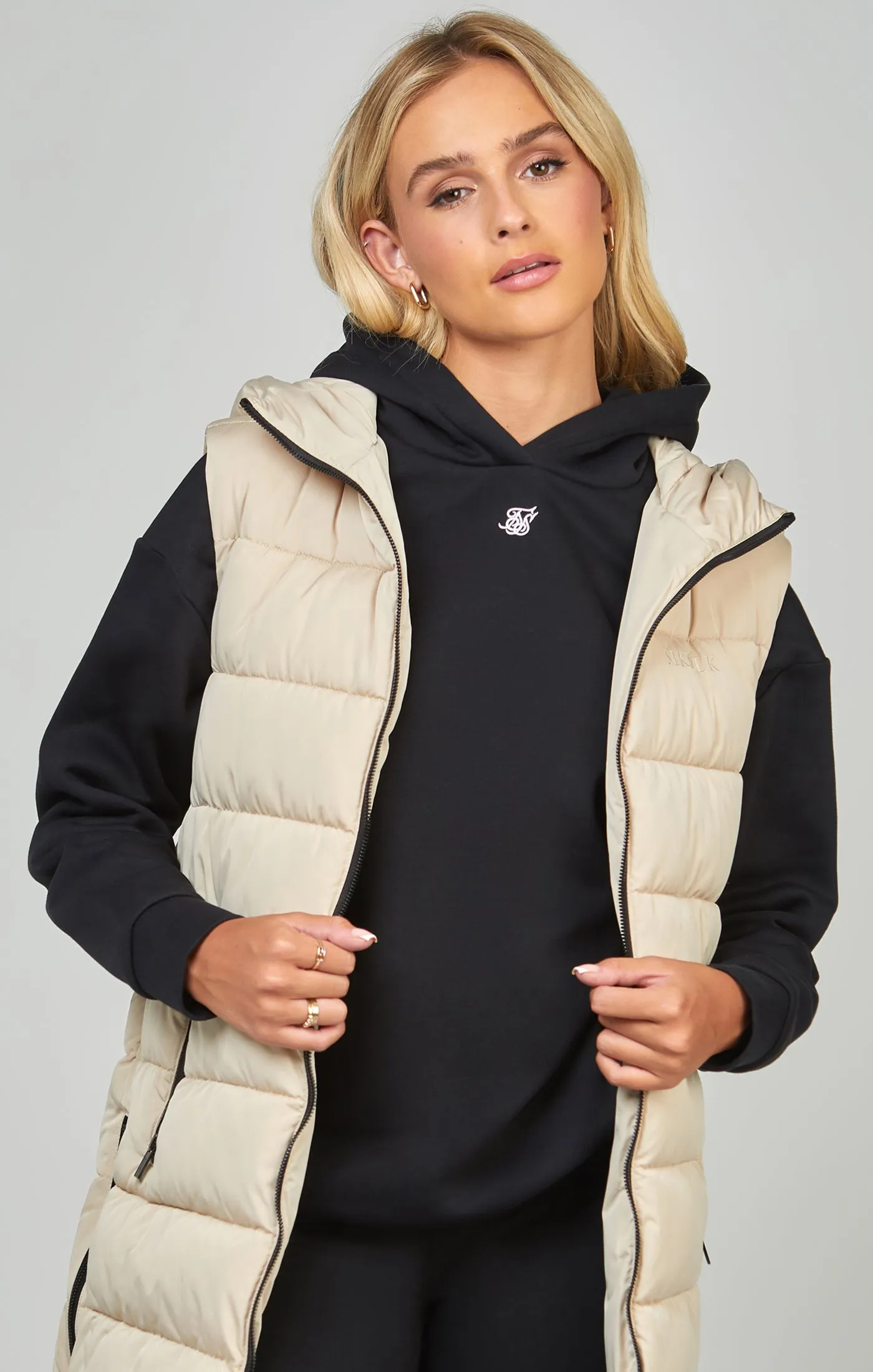 Beige Longline Gilet With Print Detail sold by Siksilk