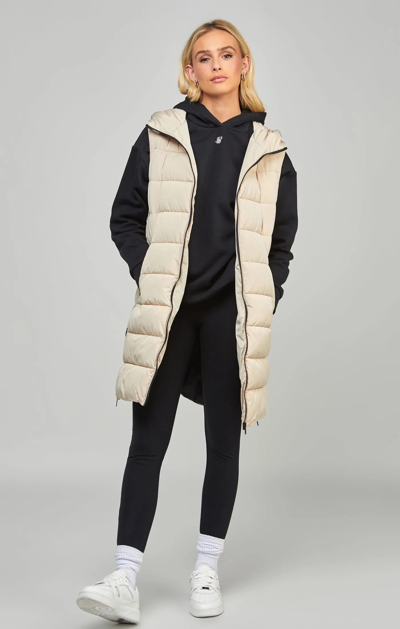 Beige Longline Gilet With Print Detail sold by Siksilk product image thumbnail 3