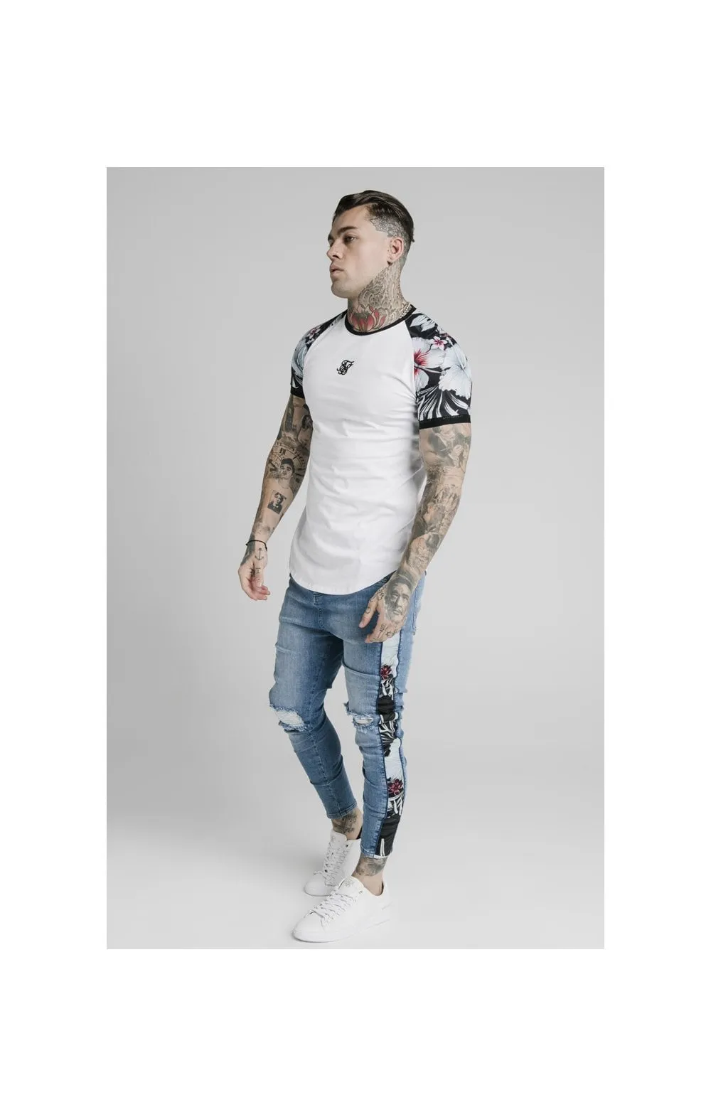 SikSilk S/S Floral Raglan Tech Tee - White sold by Siksilk product image thumbnail 3