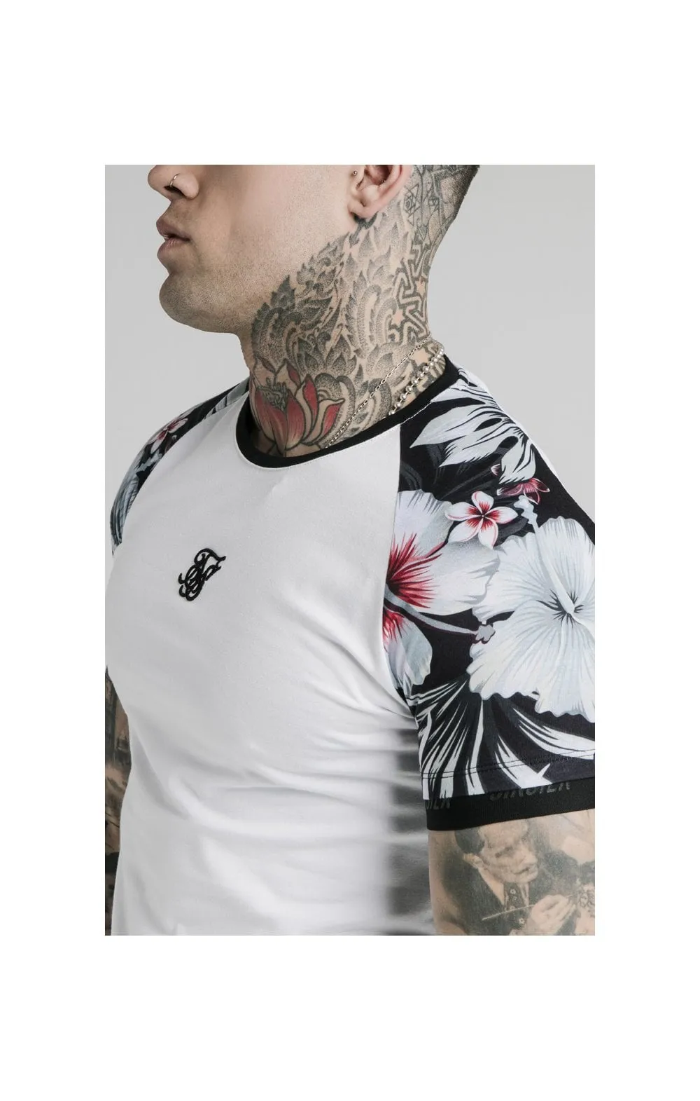 SikSilk S/S Floral Raglan Tech Tee - White sold by Siksilk