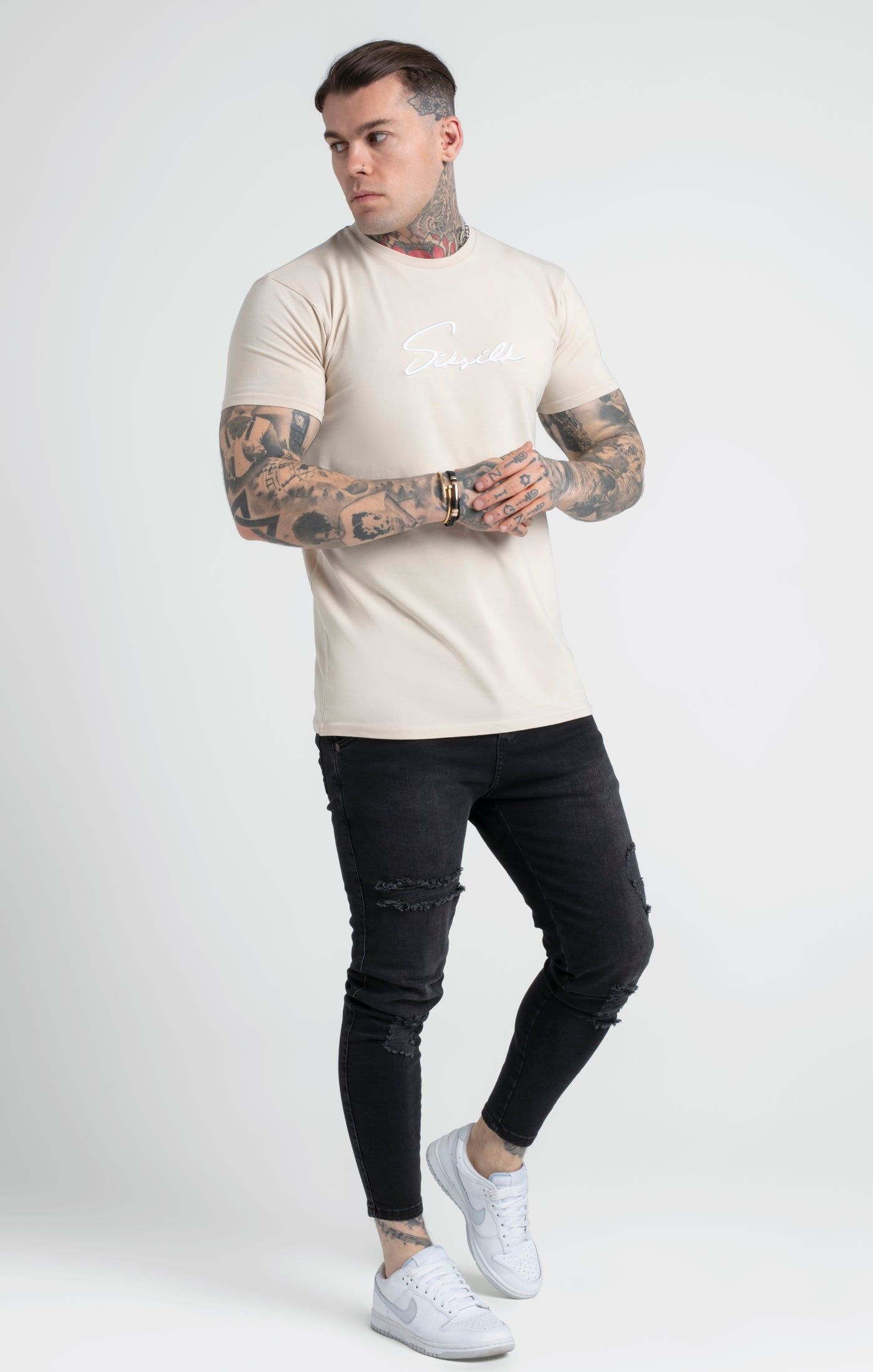 Stone Embroidered Script Muscle Fit T-Shirt sold by Siksilk product image thumbnail 2
