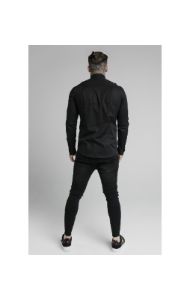 SikSilk L/S Woven Tape Placket Shirt - Black sold by Siksilk