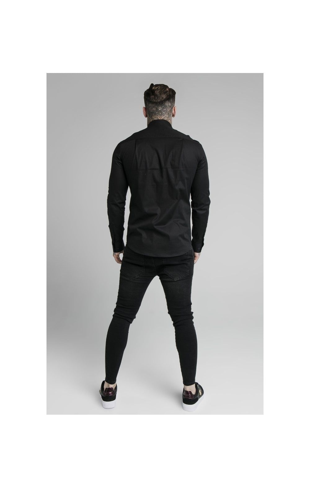 SikSilk L/S Woven Tape Placket Shirt - Black sold by Siksilk product image thumbnail 5