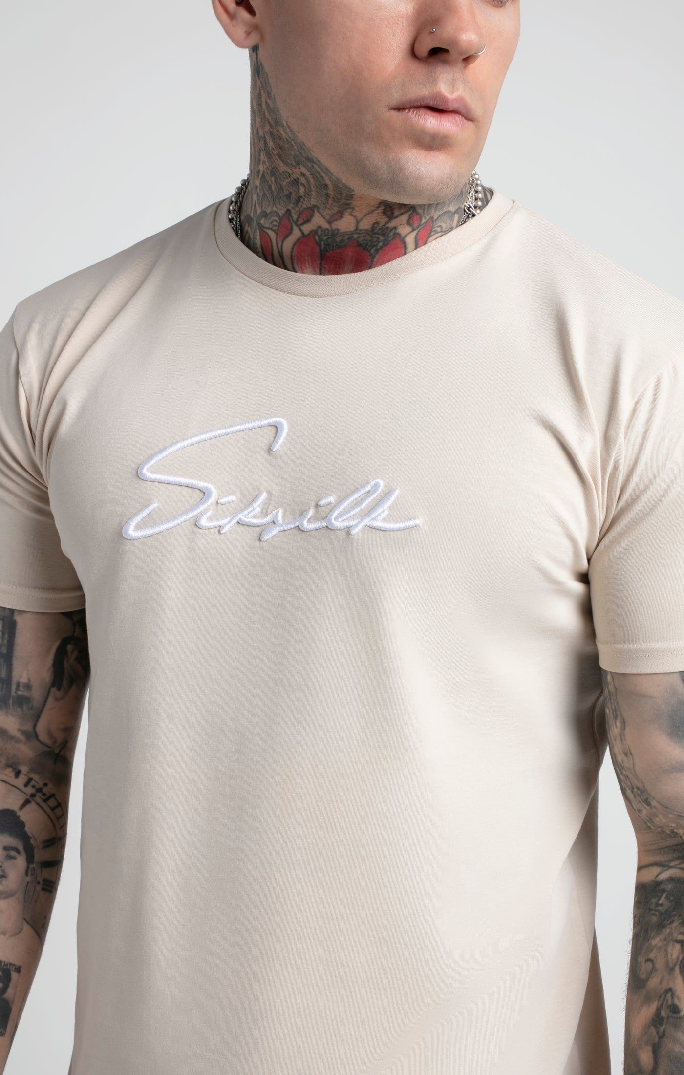 Stone Embroidered Script Muscle Fit T-Shirt sold by Siksilk product image thumbnail 3