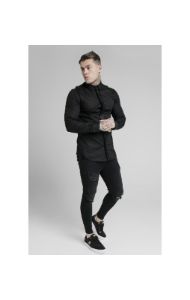 SikSilk L/S Woven Tape Placket Shirt - Black sold by Siksilk