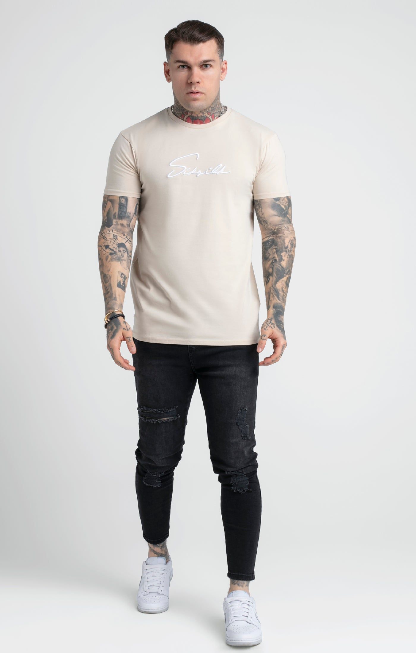 Stone Embroidered Script Muscle Fit T-Shirt sold by Siksilk product image thumbnail 4