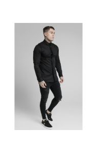 SikSilk L/S Woven Tape Placket Shirt - Black sold by Siksilk