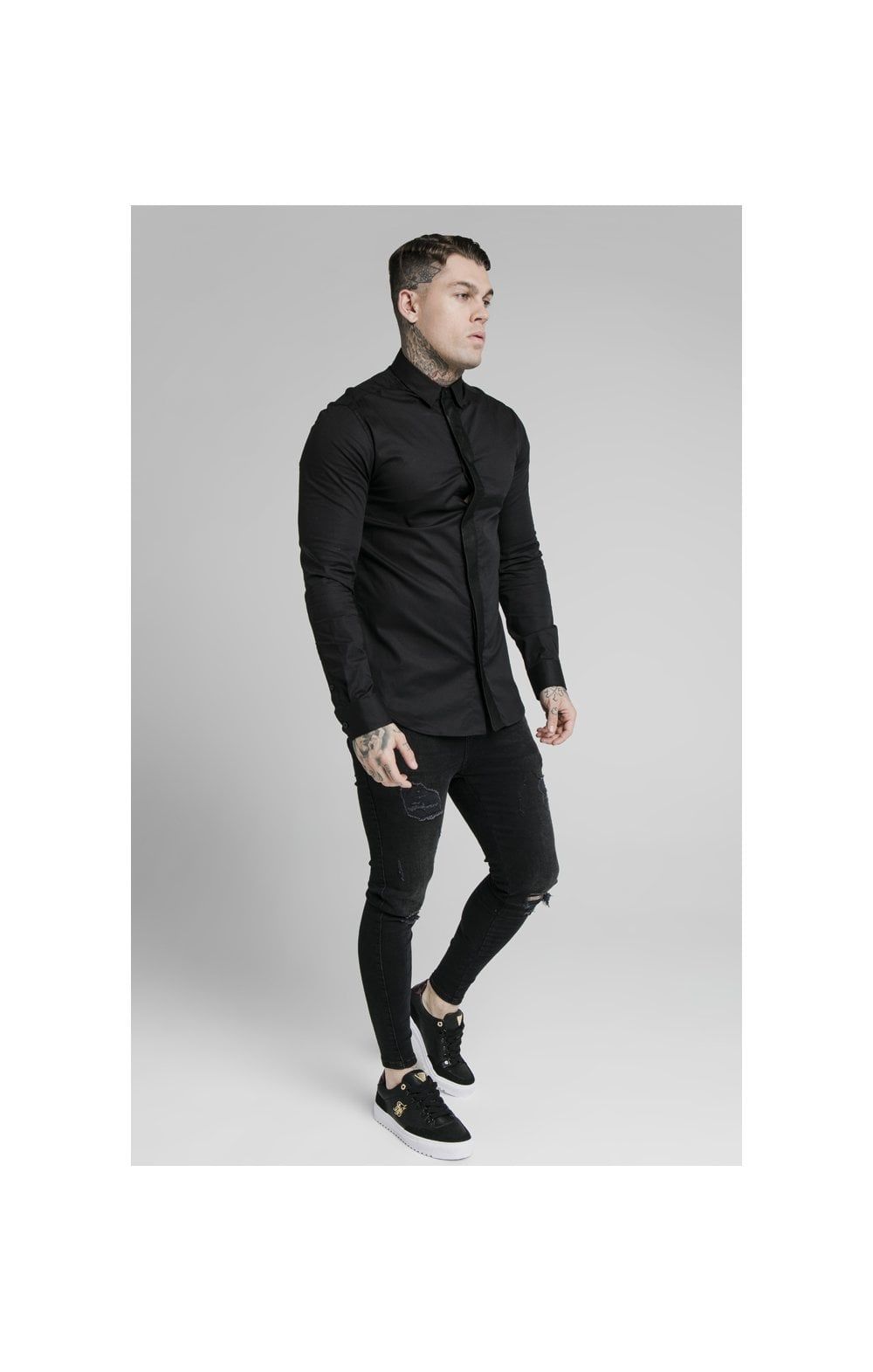 SikSilk L/S Woven Tape Placket Shirt - Black sold by Siksilk product image thumbnail 4