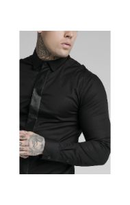 SikSilk L/S Woven Tape Placket Shirt - Black sold by Siksilk