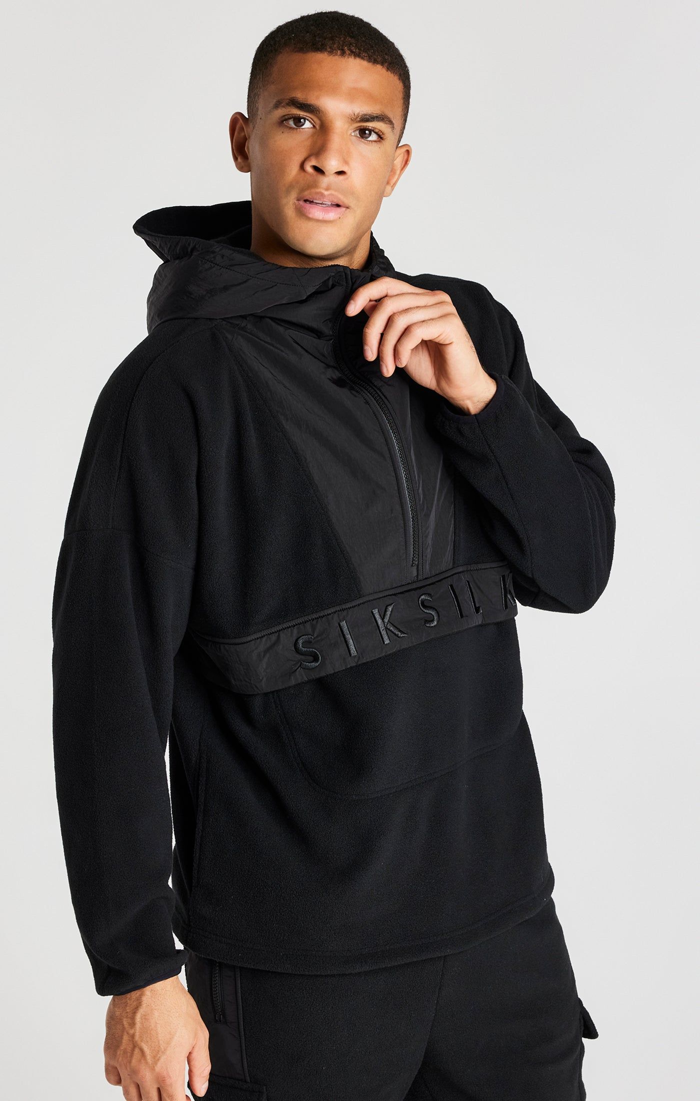 Black Half Zip Polar Fleece Hoodie sold by Siksilk product image thumbnail 2