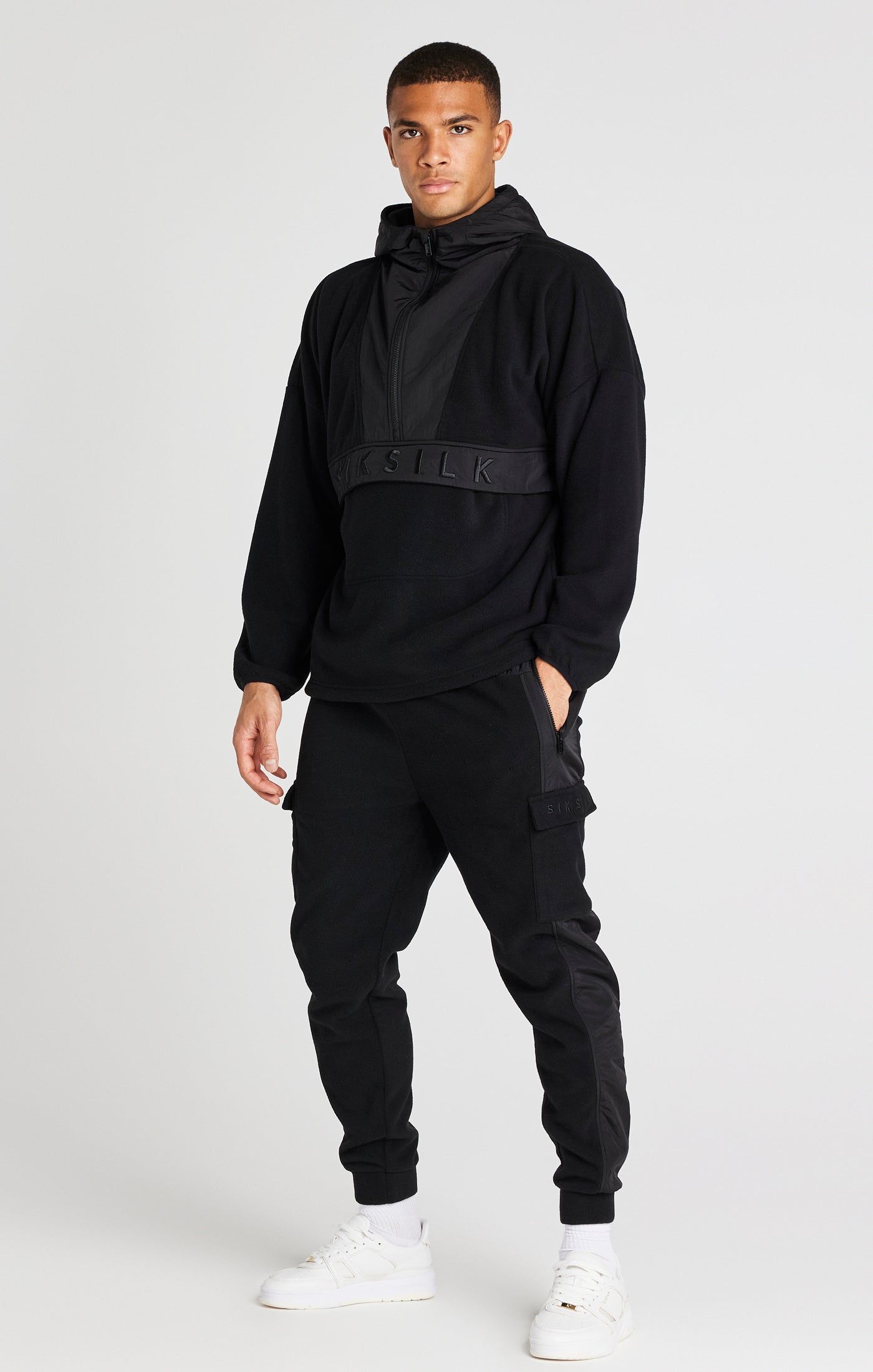 Black Half Zip Polar Fleece Hoodie sold by Siksilk product image thumbnail 3