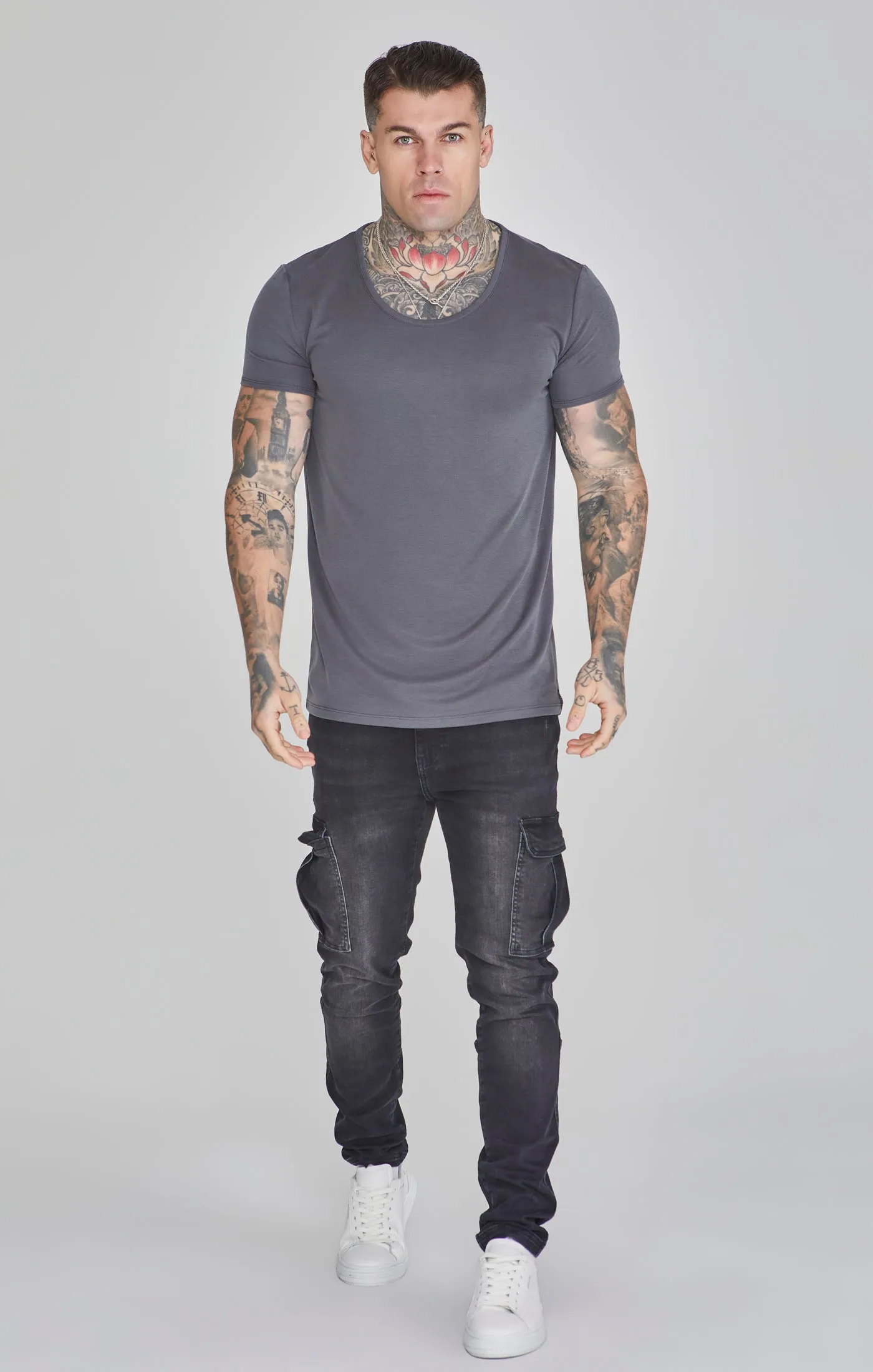 Grey Muscle Fit T-Shirt sold by Siksilk product image thumbnail 2