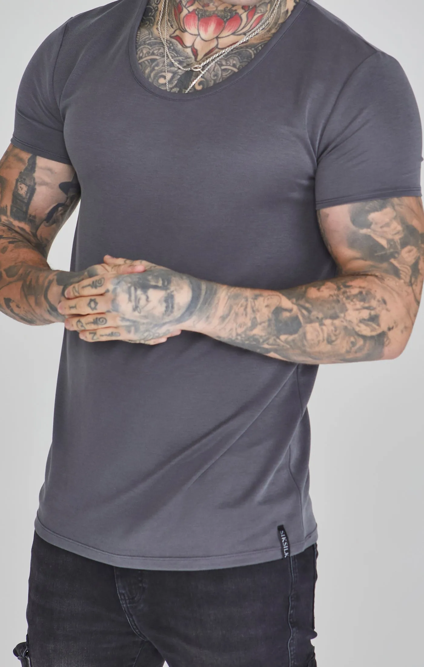Grey Muscle Fit T-Shirt sold by Siksilk product image thumbnail 3