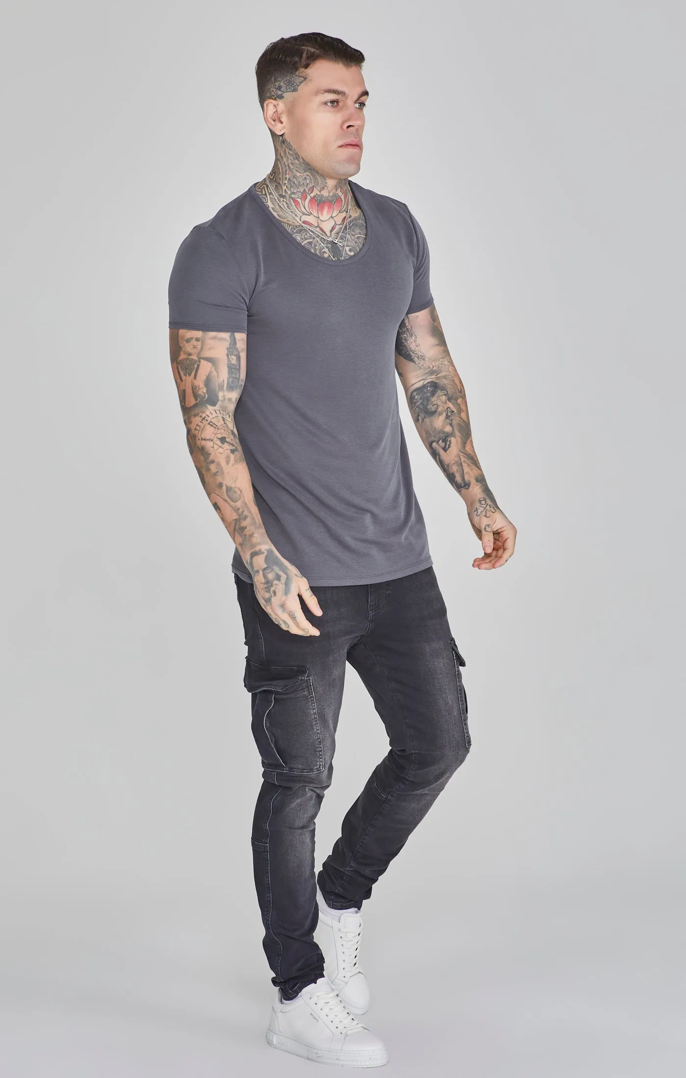Grey Muscle Fit T-Shirt sold by Siksilk product image thumbnail 4