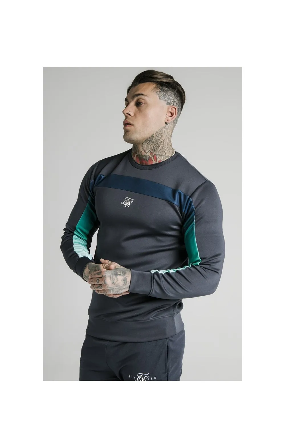 SikSilk L/S Tri-Fade Panel Sweater - Navy Pacific Fade sold by Siksilk product image thumbnail 2
