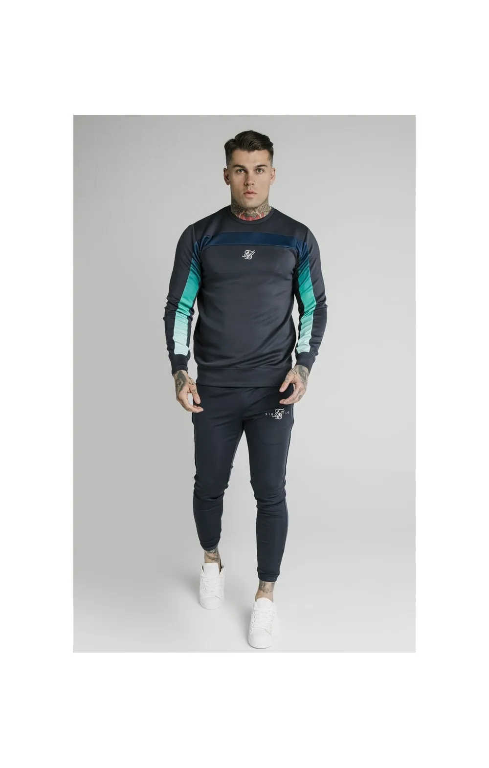 SikSilk L/S Tri-Fade Panel Sweater - Navy Pacific Fade sold by Siksilk product image thumbnail 4