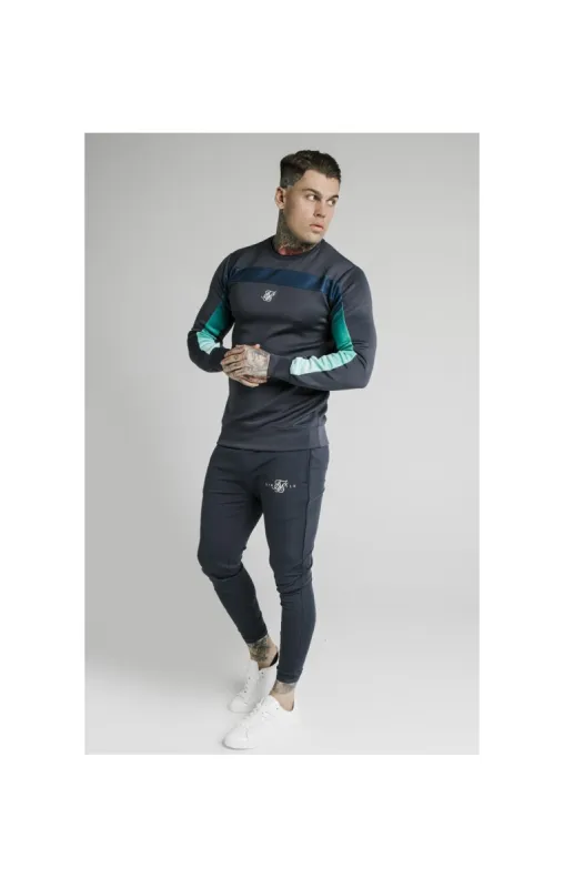 SikSilk L/S Tri-Fade Panel Sweater - Navy Pacific Fade sold by Siksilk
