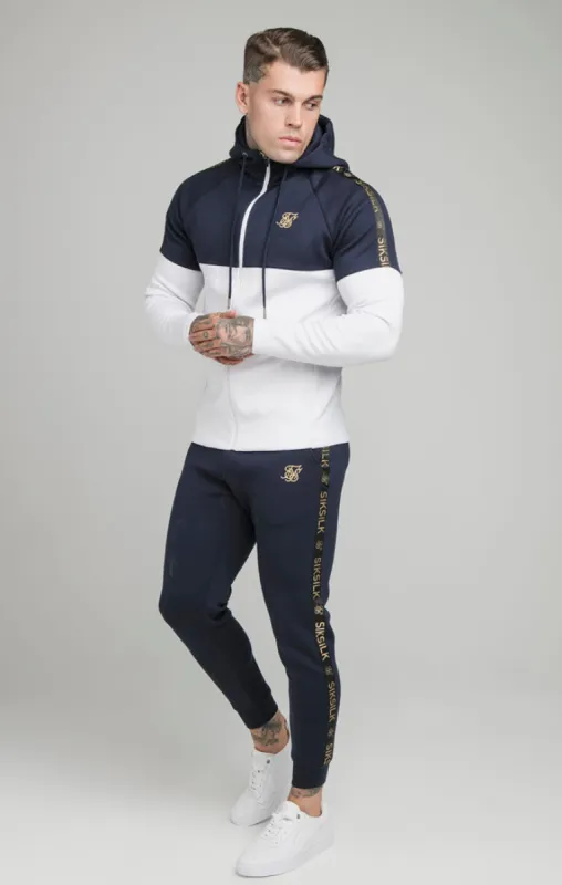 Navy Tape Zip Through Hoodie And Jogger Set sold by Siksilk