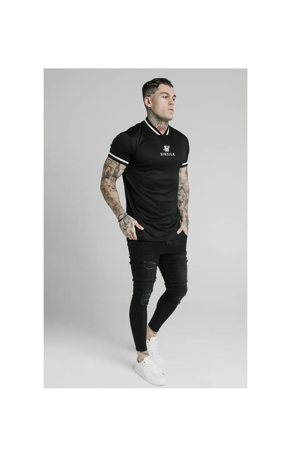 SikSilk S/S Poly Rib Collar Tee - Black sold by Siksilk product image thumbnail 3