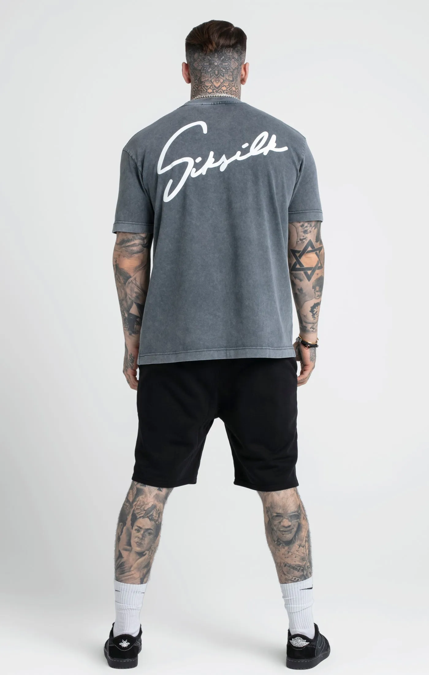 Black Acid Wash Script Print Oversized T-Shirt sold by Siksilk product image thumbnail 5