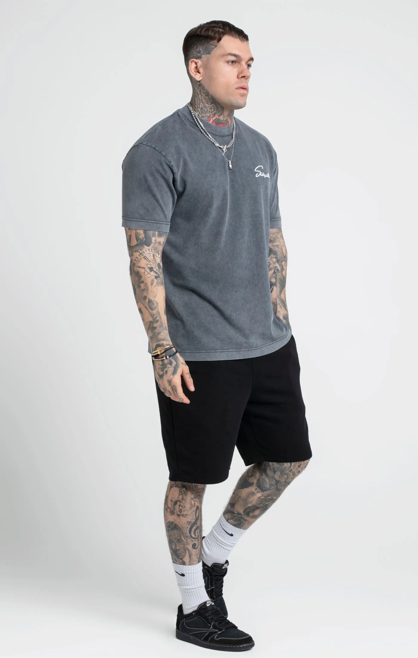 Black Acid Wash Script Print Oversized T-Shirt sold by Siksilk product image thumbnail 2